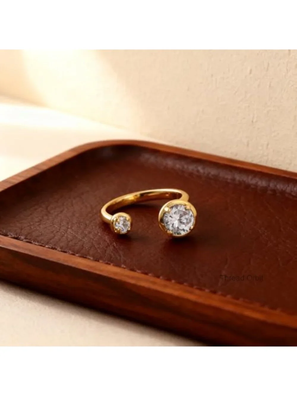 Adjustable Open Band Two-Stone Cubic Zirconia Statement Ring Gold Plated